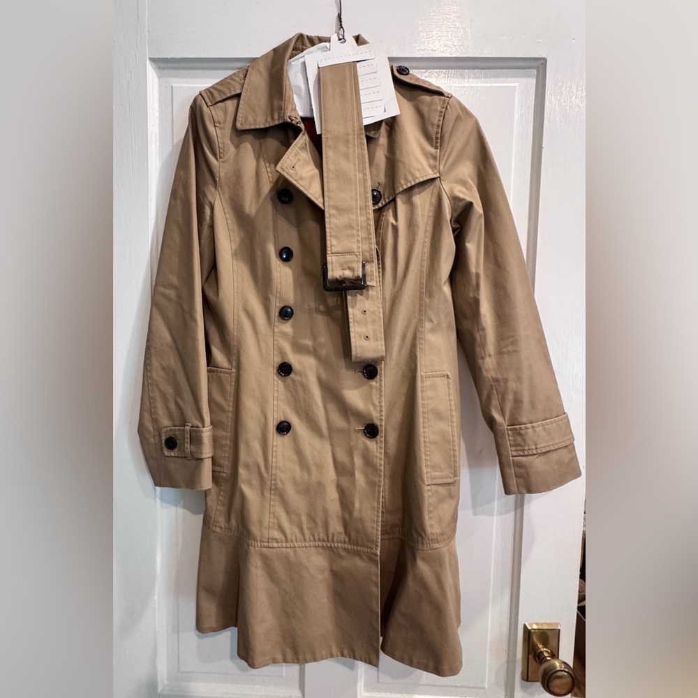 Banana Republic Classic Tan Ruffle Trench Coat Size Medium